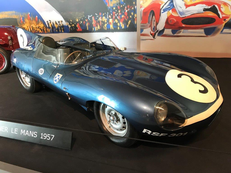 Le Mans winning 1957 Ecurie Ecosse Jaguar D Type. Five D types were entered in 57: all were privater entries, Jaguar having withdrawn from racing in 56., They took 1st, 2nd, 3rd, 4th, and 6th places. C Types and D Types are the only Jags for which BRG is not the right colour, IMHO. Ecurie Ecosse Blue is.